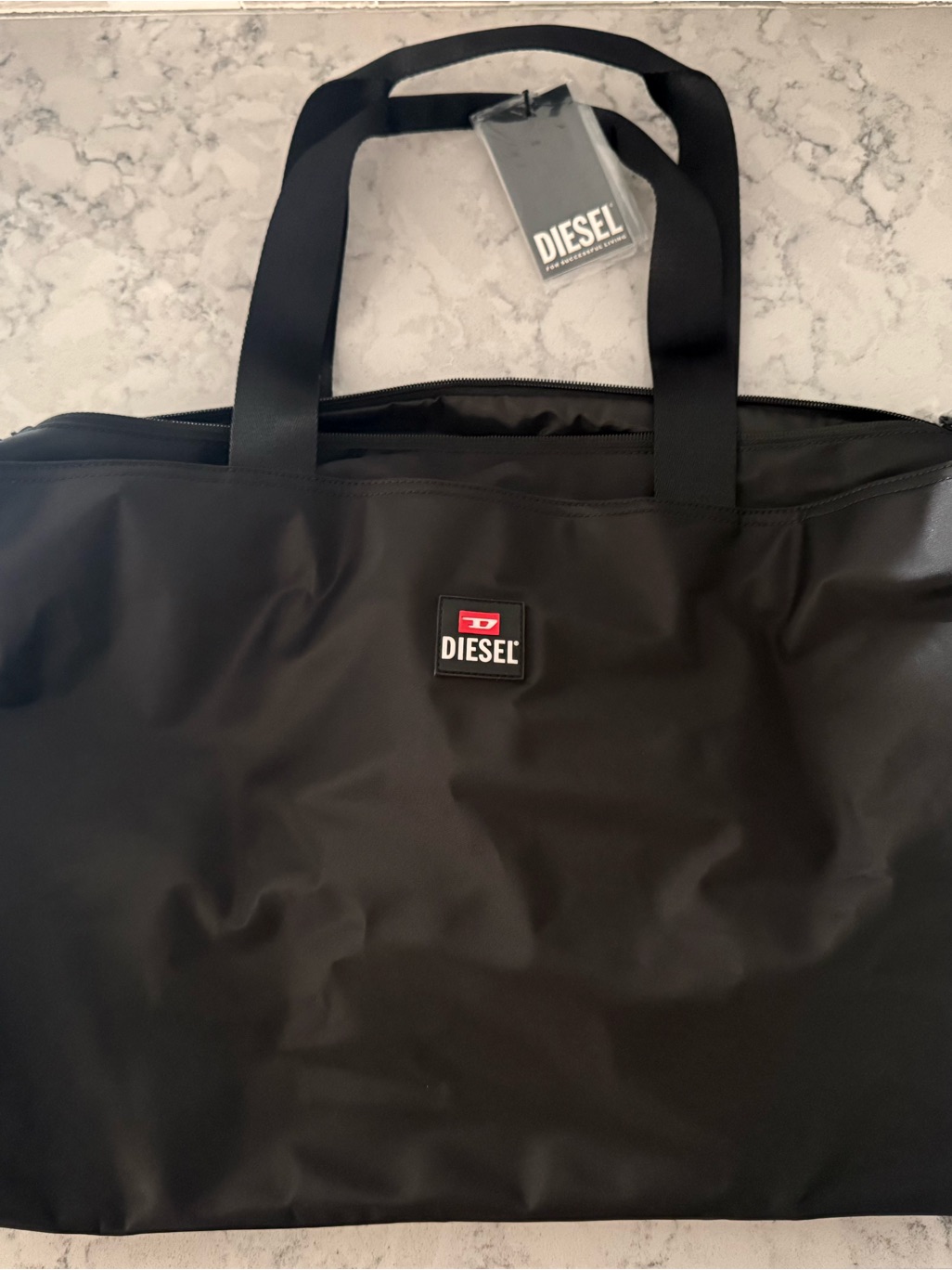 Diesel Black Nylon Travel Tote With Logo Patch